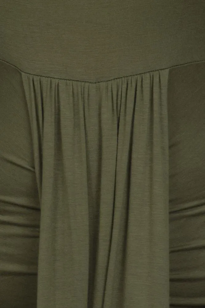 Plus Size Bella Draped Knit Olive Midi Dress
