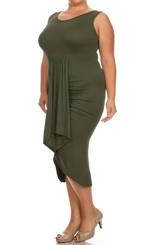 Plus Size Bella Draped Knit Olive Midi Dress