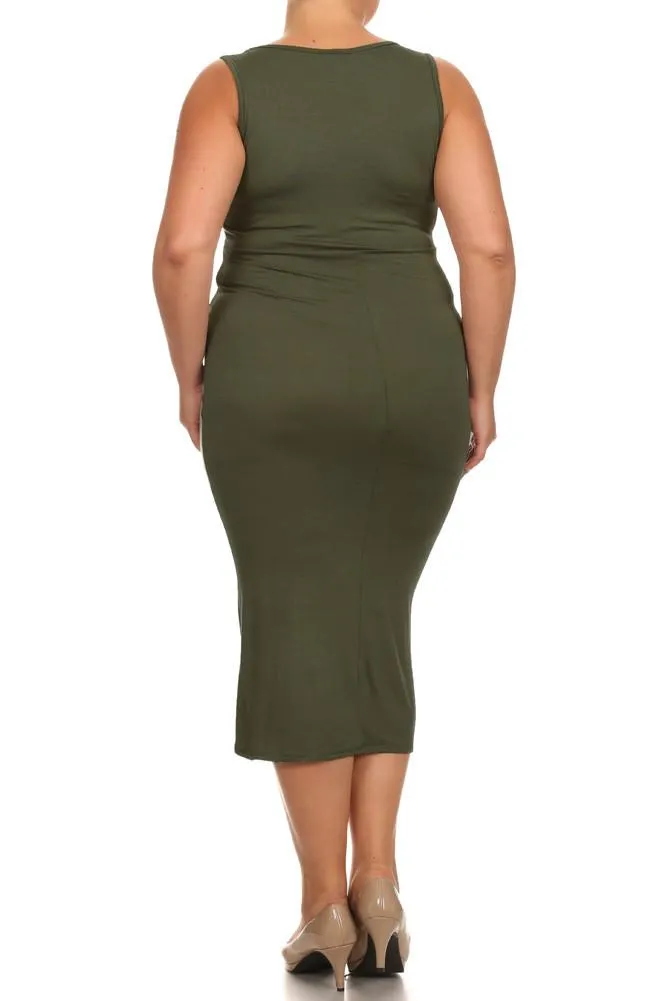 Plus Size Bella Draped Knit Olive Midi Dress