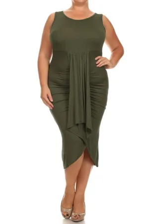 Plus Size Bella Draped Knit Olive Midi Dress