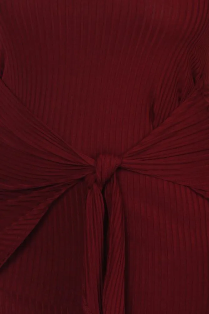 Plus Size Bow Knot Ribbed Midi Dress