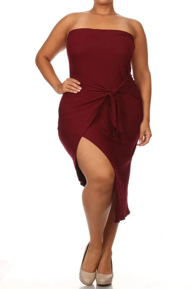 Plus Size Bow Knot Ribbed Midi Dress