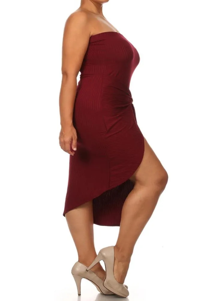 Plus Size Bow Knot Ribbed Midi Dress