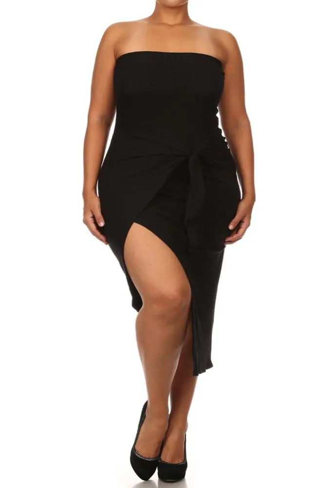 Plus Size Bow Knot Ribbed Midi Dress