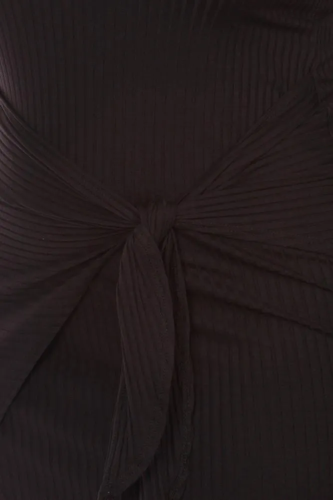 Plus Size Bow Knot Ribbed Midi Dress