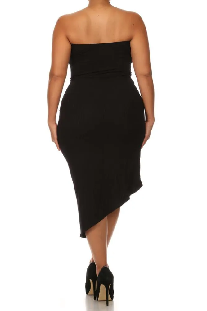 Plus Size Bow Knot Ribbed Midi Dress