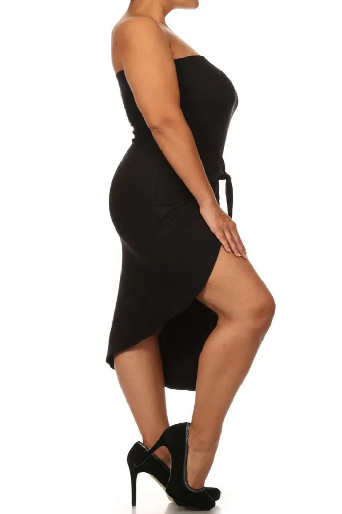 Plus Size Bow Knot Ribbed Midi Dress