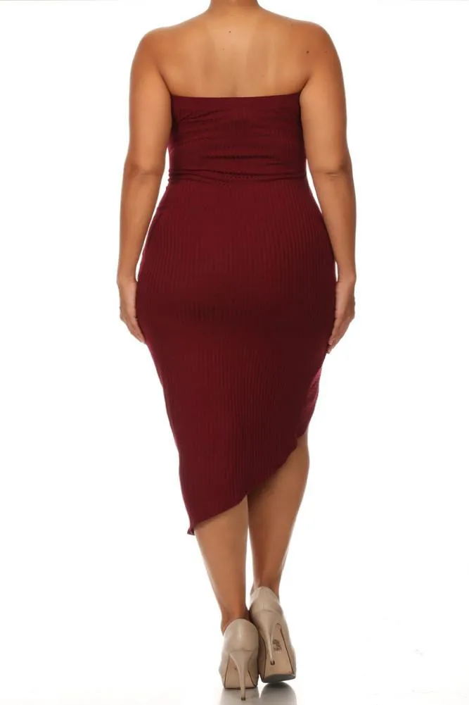 Plus Size Bow Knot Ribbed Midi Dress