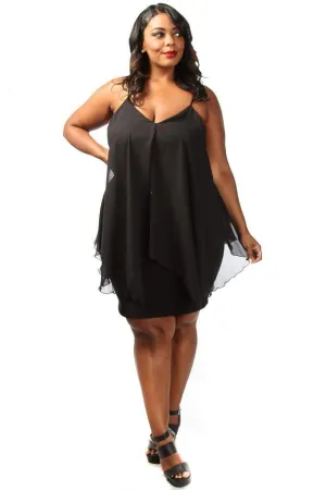 Plus Size Solid Chiffon Overlay Mini Dress