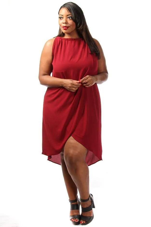 Plus Size Solid Drape Chiffon Dress