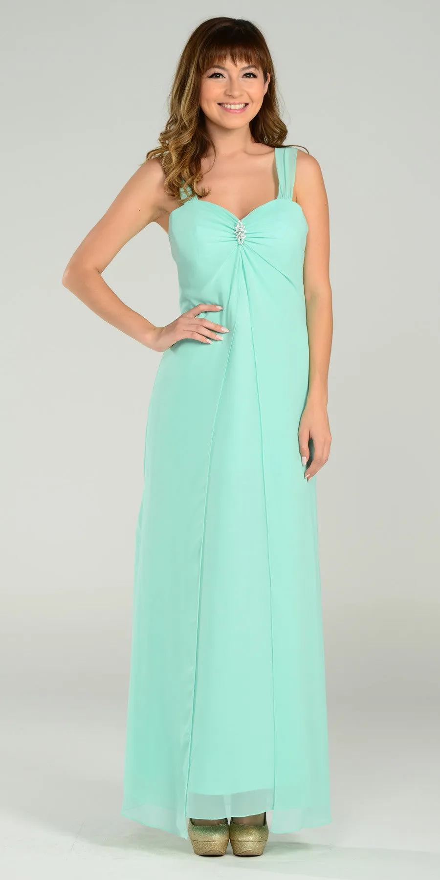 Poly USA 7000 Long Semi Formal Dress Chiffon Overlay Wide Straps