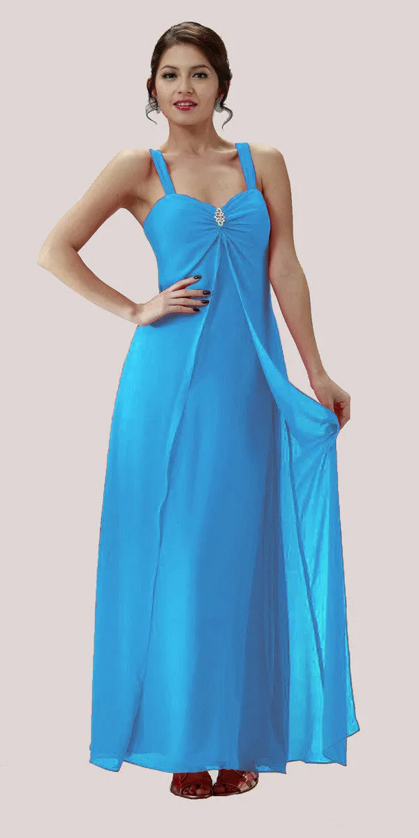Poly USA 7000 Long Semi Formal Dress Chiffon Overlay Wide Straps