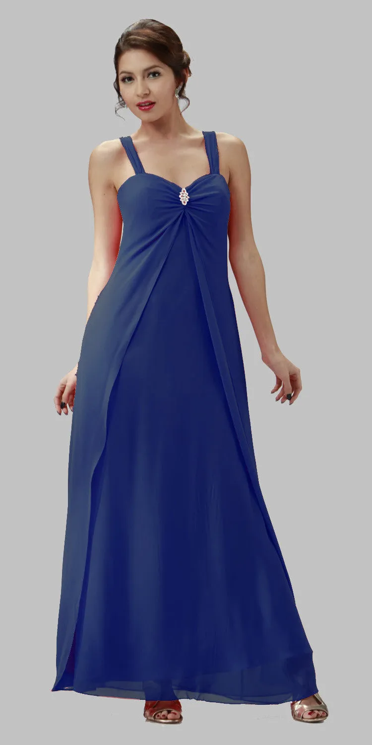 Poly USA 7000 Long Semi Formal Dress Chiffon Overlay Wide Straps
