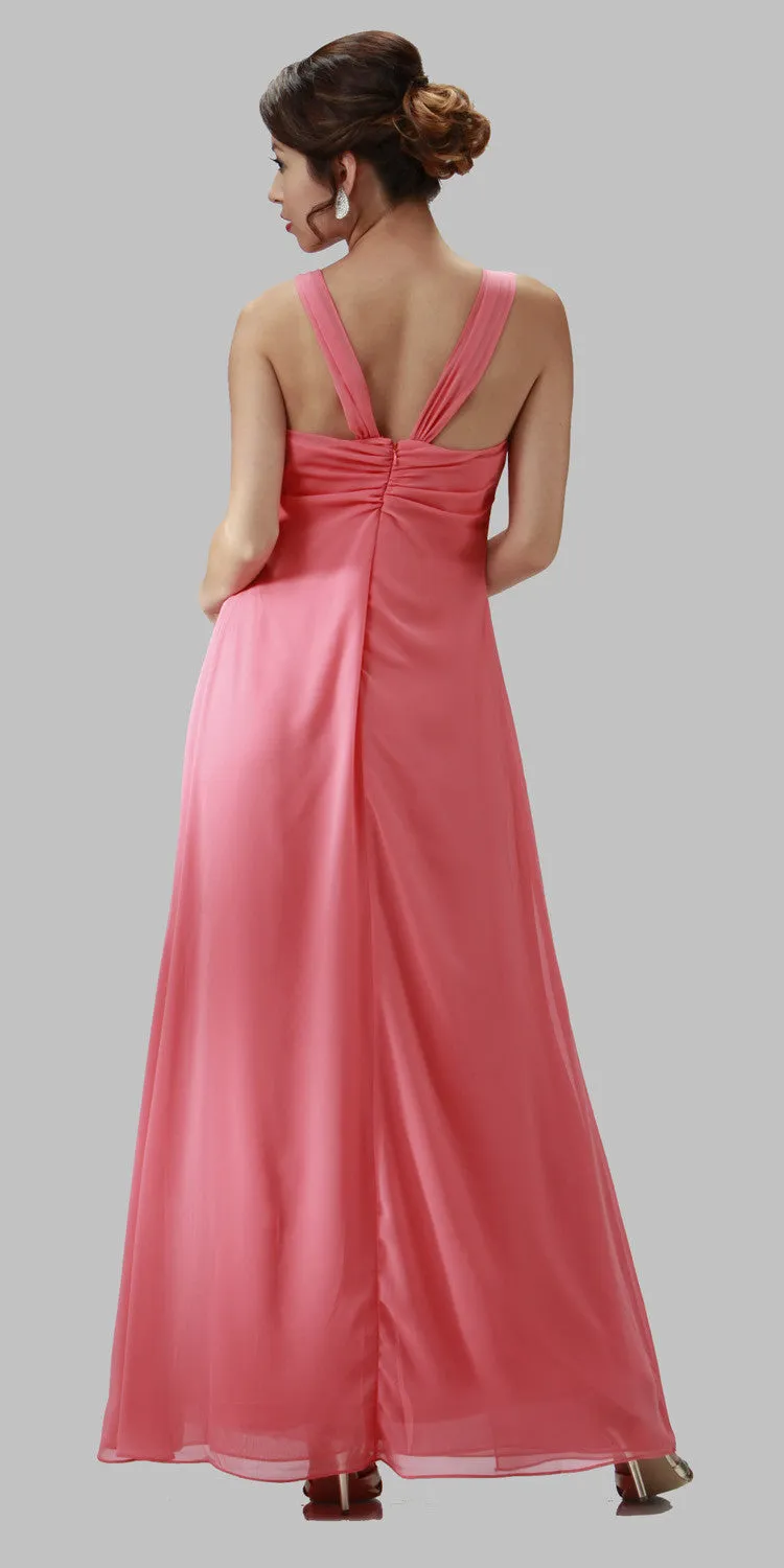 Poly USA 7000 Long Semi Formal Dress Chiffon Overlay Wide Straps