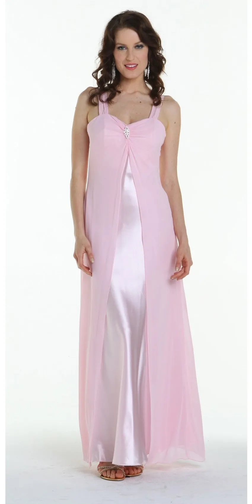 Poly USA 7000 Long Semi Formal Dress Chiffon Overlay Wide Straps