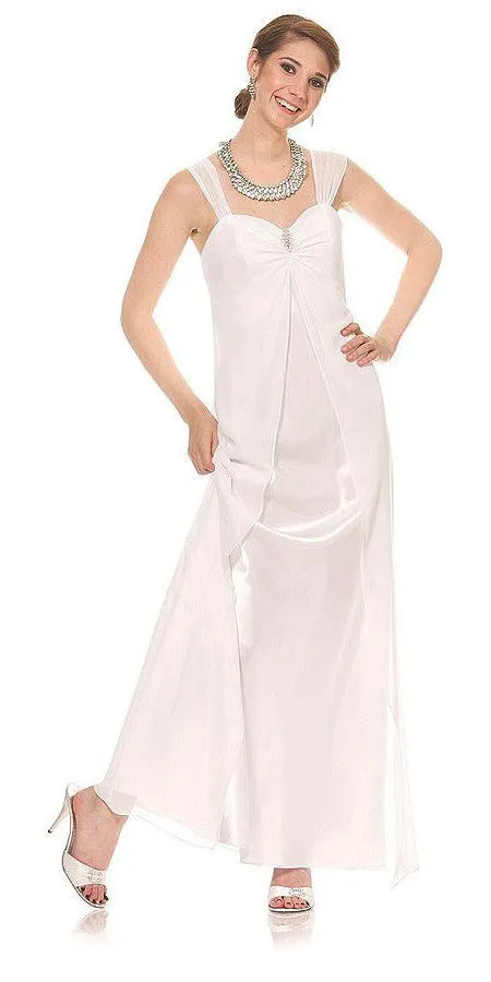 Poly USA 7000 Long Semi Formal Dress Chiffon Overlay Wide Straps