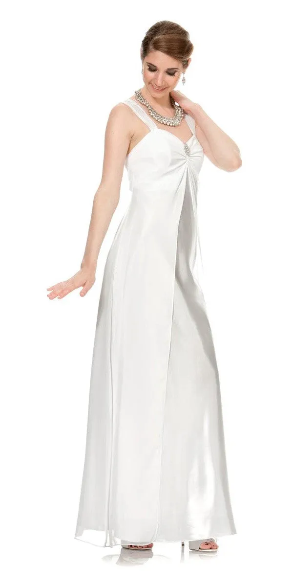 Poly USA 7000 Long Semi Formal Dress Chiffon Overlay Wide Straps