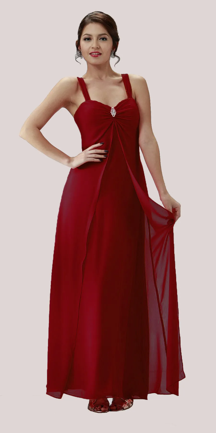 Poly USA 7000 Long Semi Formal Dress Chiffon Overlay Wide Straps