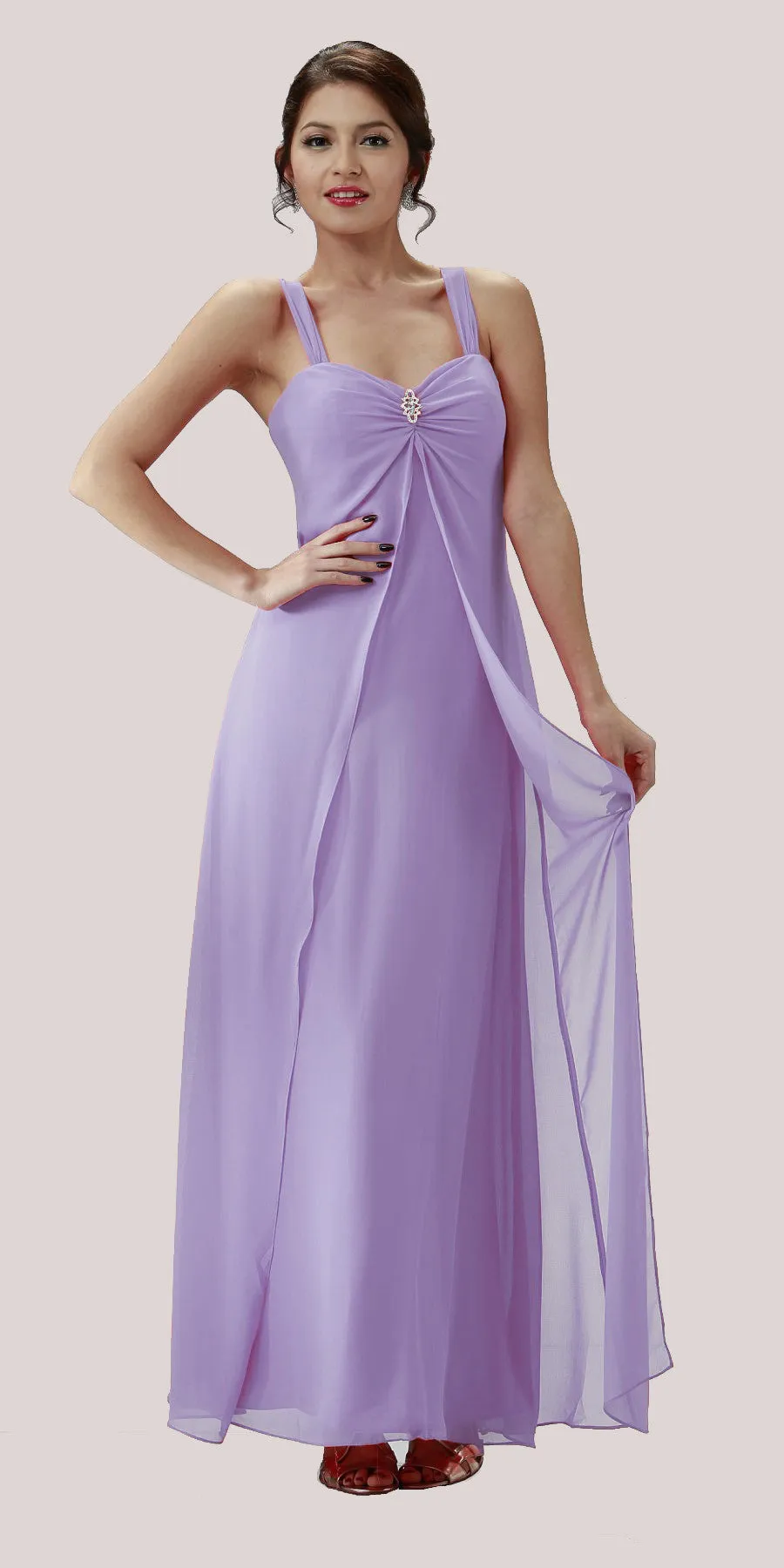 Poly USA 7000 Long Semi Formal Dress Chiffon Overlay Wide Straps