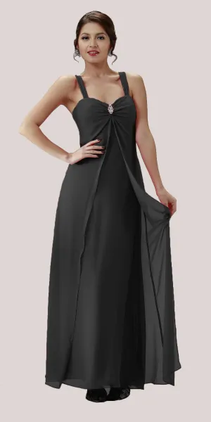 Poly USA 7000 Long Semi Formal Dress Chiffon Overlay Wide Straps