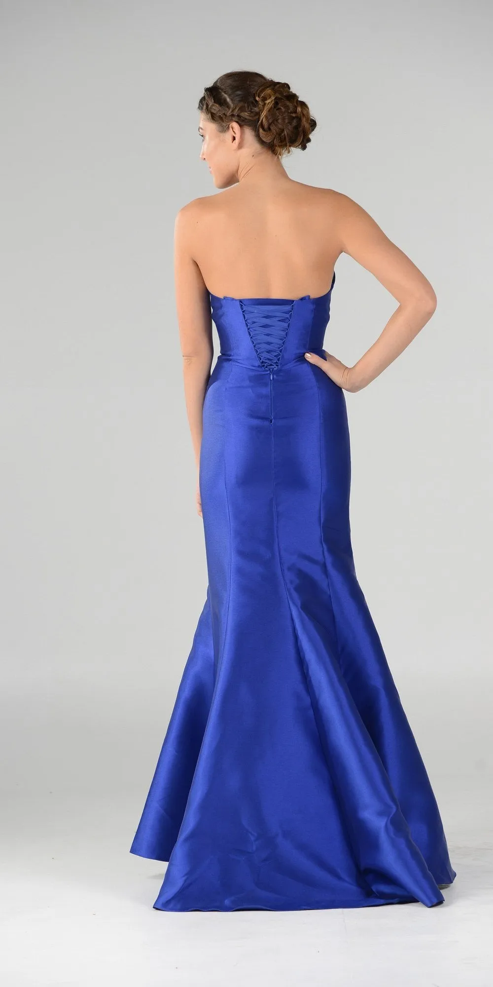 Poly USA 7674 Lace Up Back Strapless Mermaid Dress