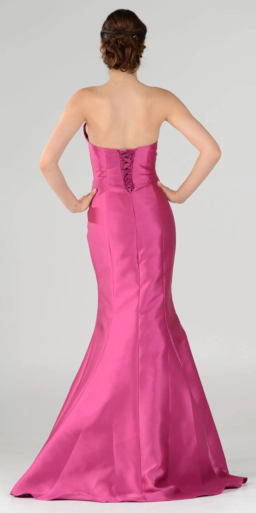 Poly USA 7674 Lace Up Back Strapless Mermaid Dress