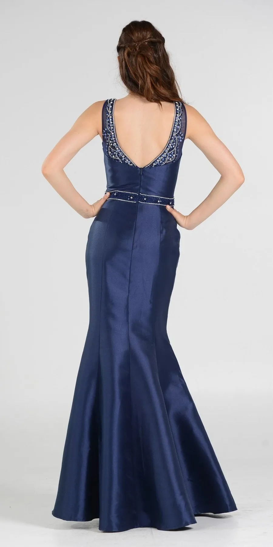 Poly USA 7722 Illusion Beaded Neckline Long Mermaid Dress