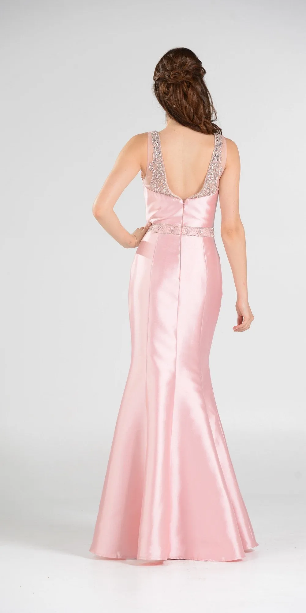Poly USA 7722 Illusion Beaded Neckline Long Mermaid Dress
