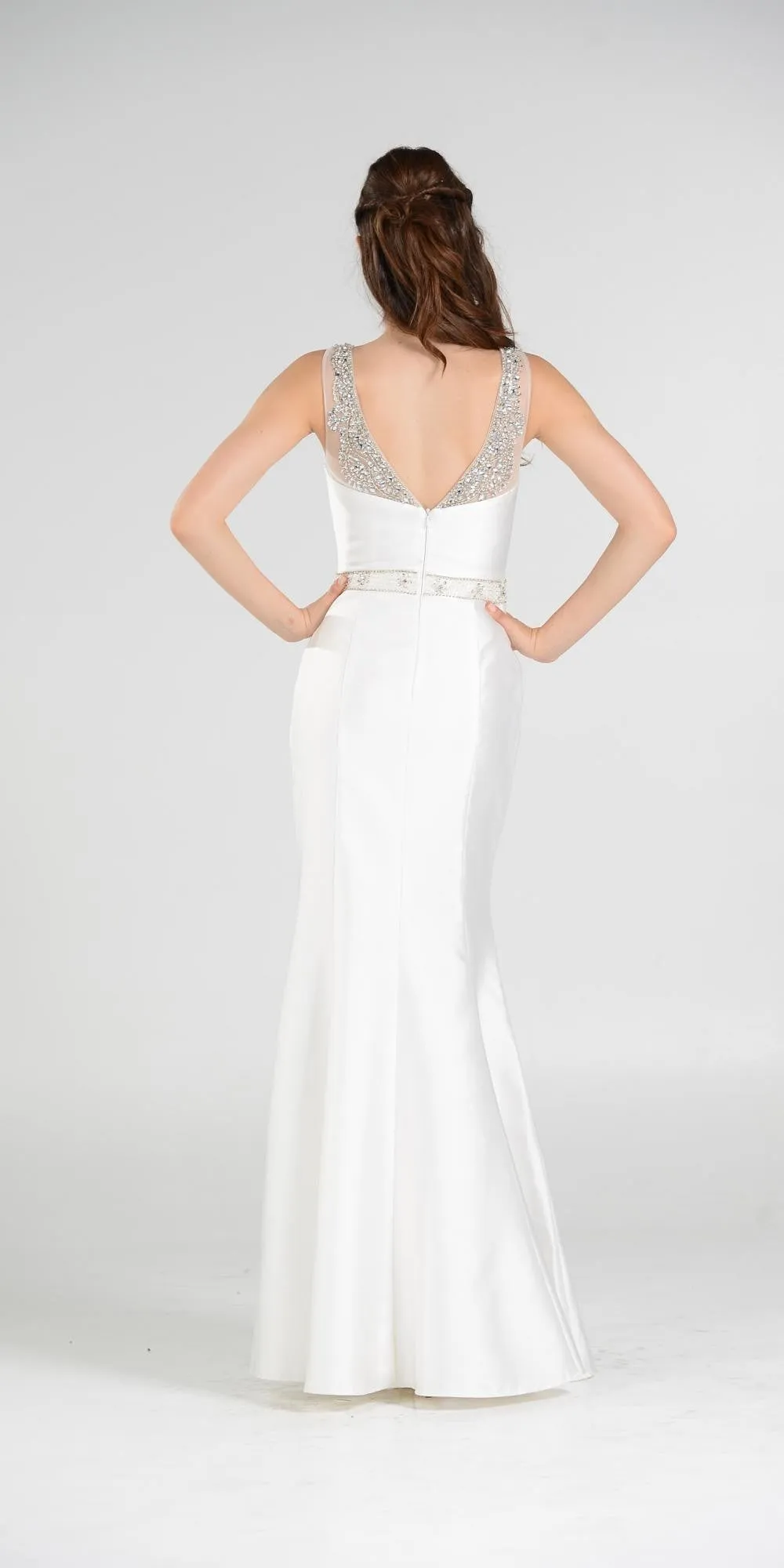 Poly USA 7722 Illusion Beaded Neckline Long Mermaid Dress