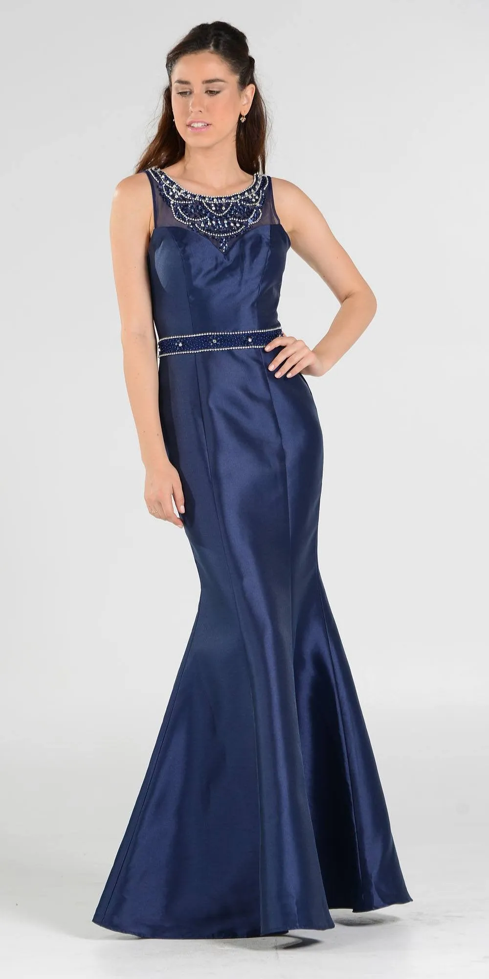 Poly USA 7722 Illusion Beaded Neckline Long Mermaid Dress