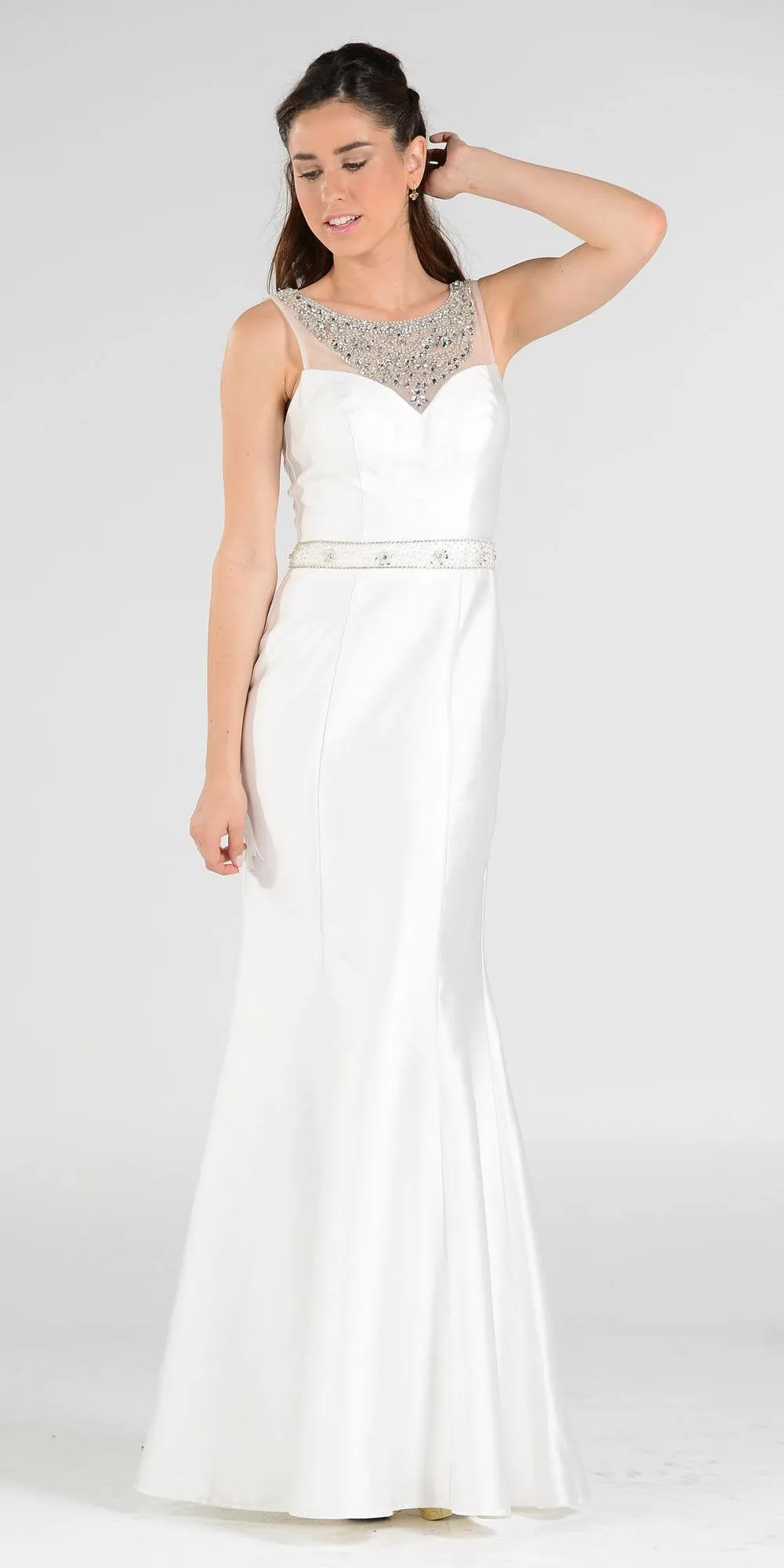 Poly USA 7722 Illusion Beaded Neckline Long Mermaid Dress