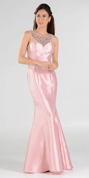 Poly USA 7722 Illusion Beaded Neckline Long Mermaid Dress