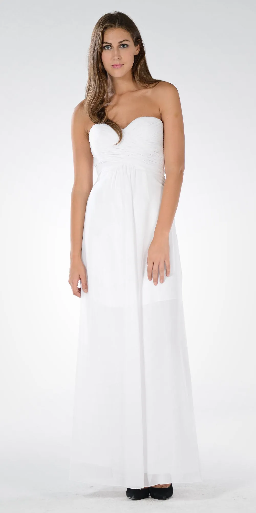 Poly USA 7880 Sweetheart Ruched Bodice Lace Up Back Long Dress
