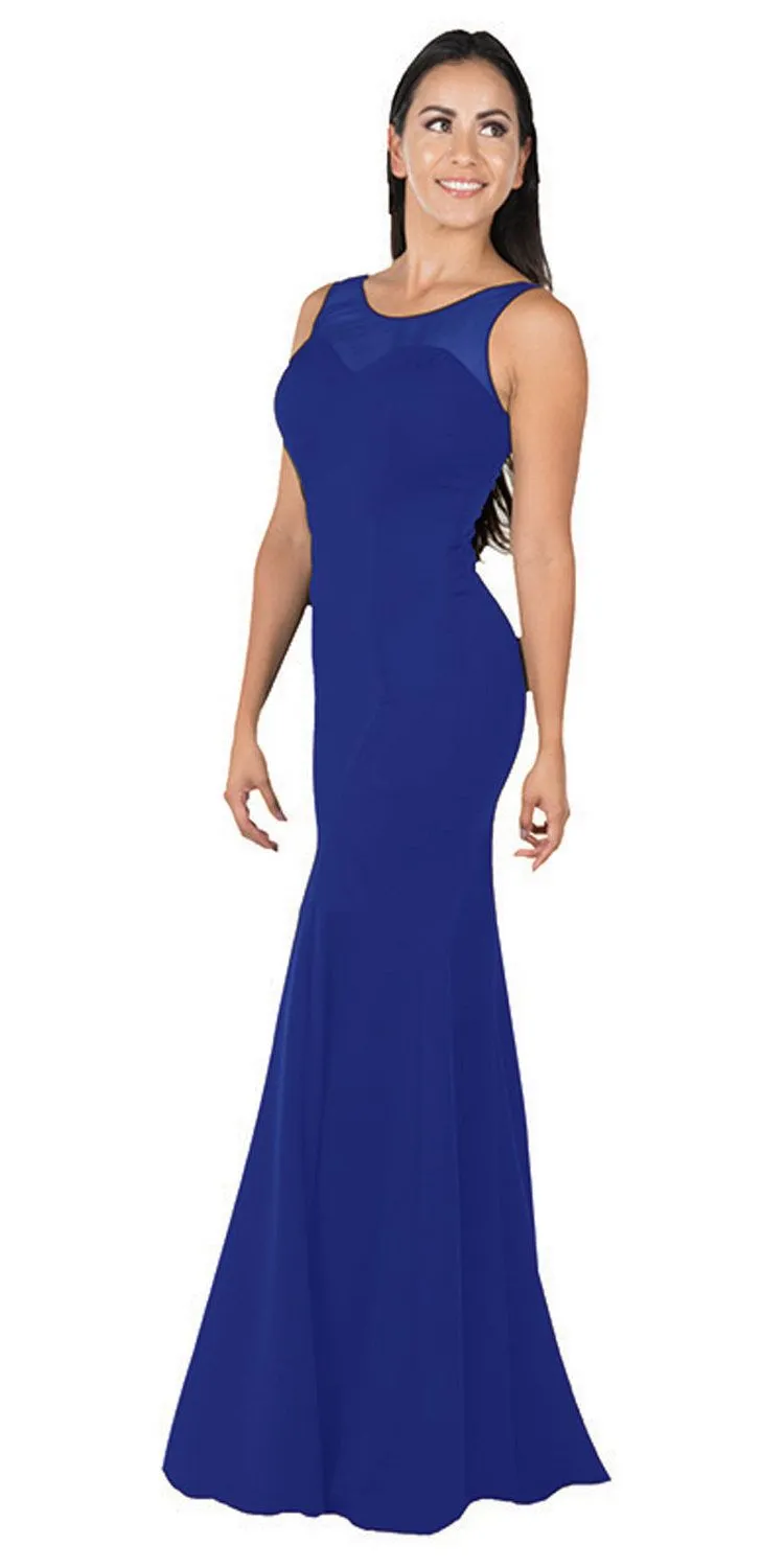 Poly USA 8148 Illusion Round Neckline Sleeveless Long Dress
