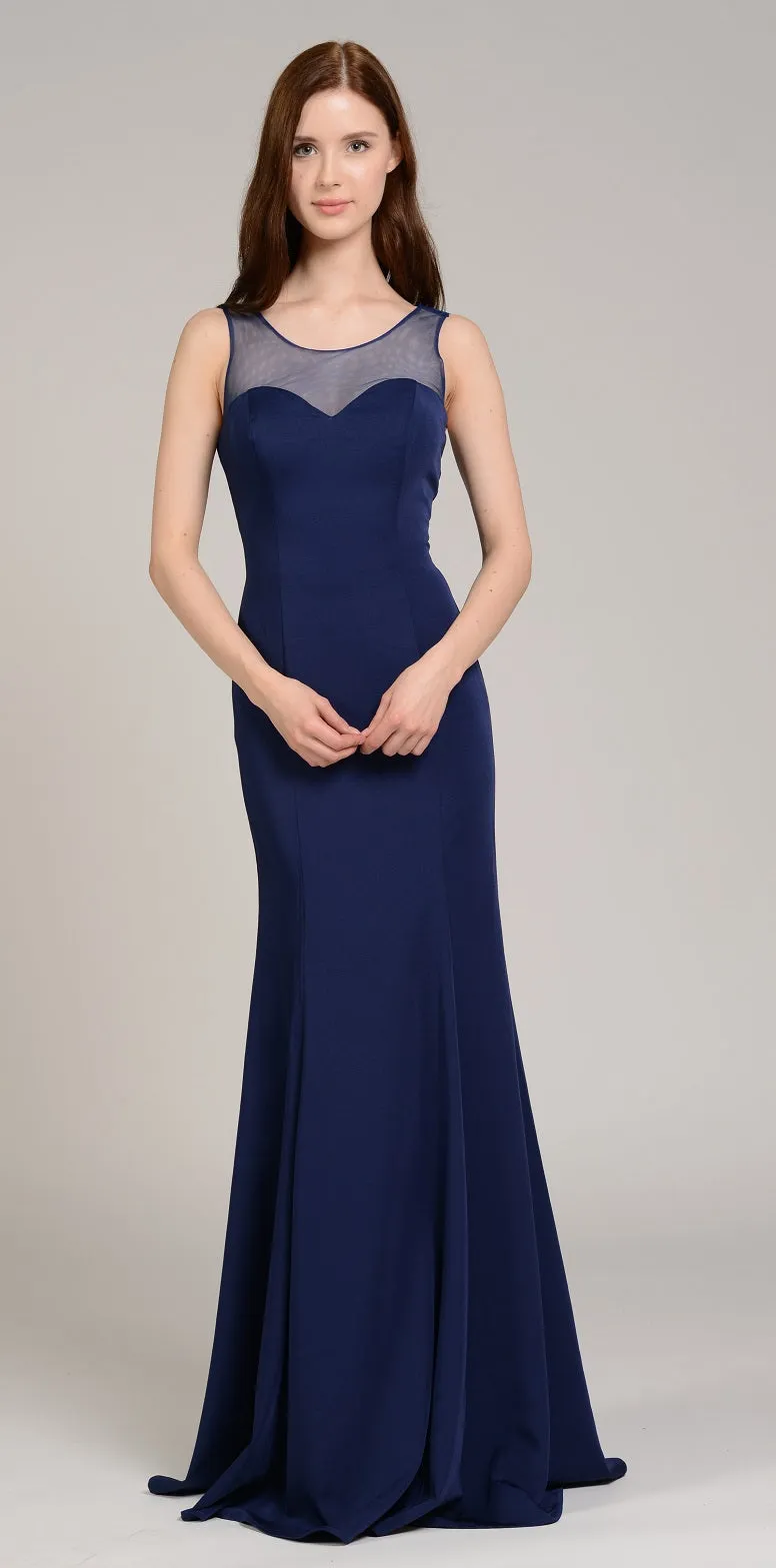Poly USA 8148 Illusion Round Neckline Sleeveless Long Dress