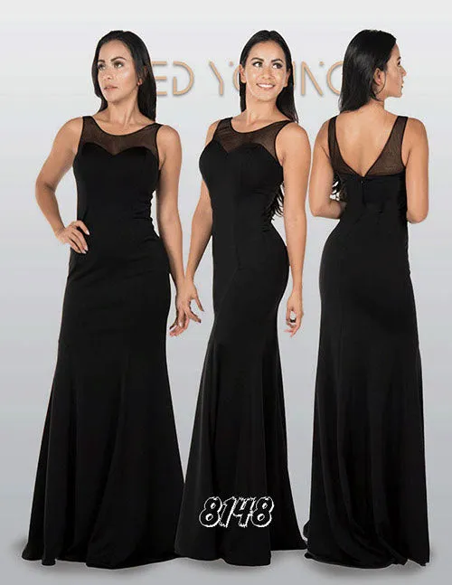 Poly USA 8148 Illusion Round Neckline Sleeveless Long Dress