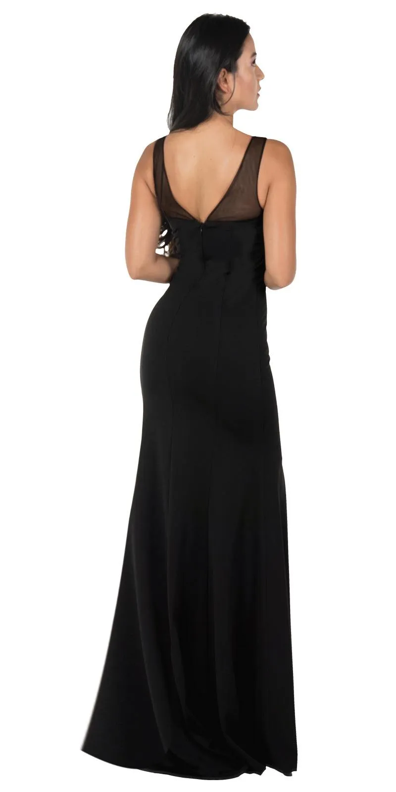 Poly USA 8148 Illusion Round Neckline Sleeveless Long Dress