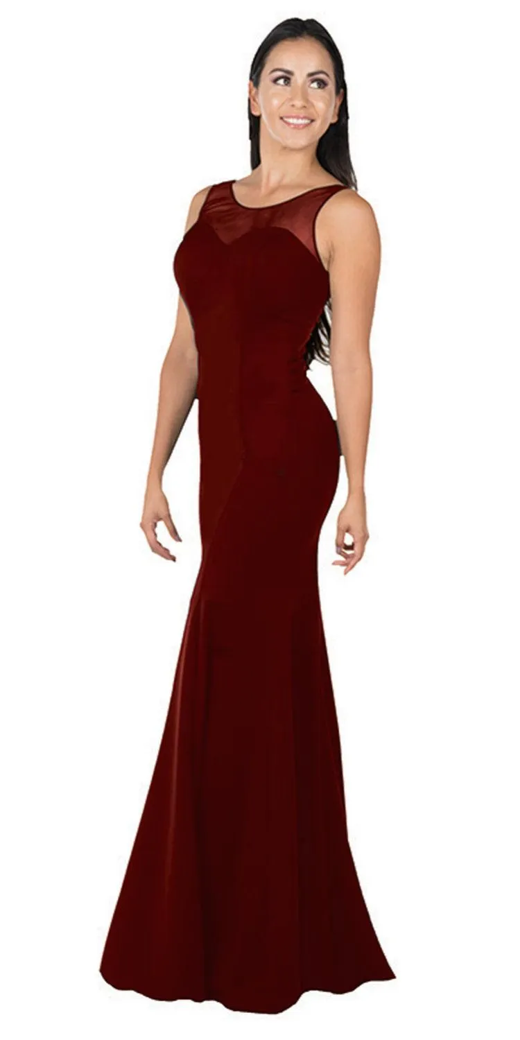 Poly USA 8148 Illusion Round Neckline Sleeveless Long Dress