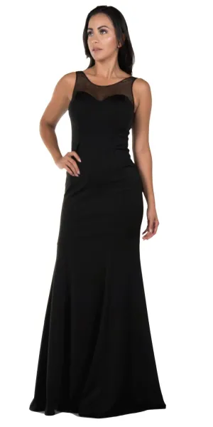 Poly USA 8148 Illusion Round Neckline Sleeveless Long Dress