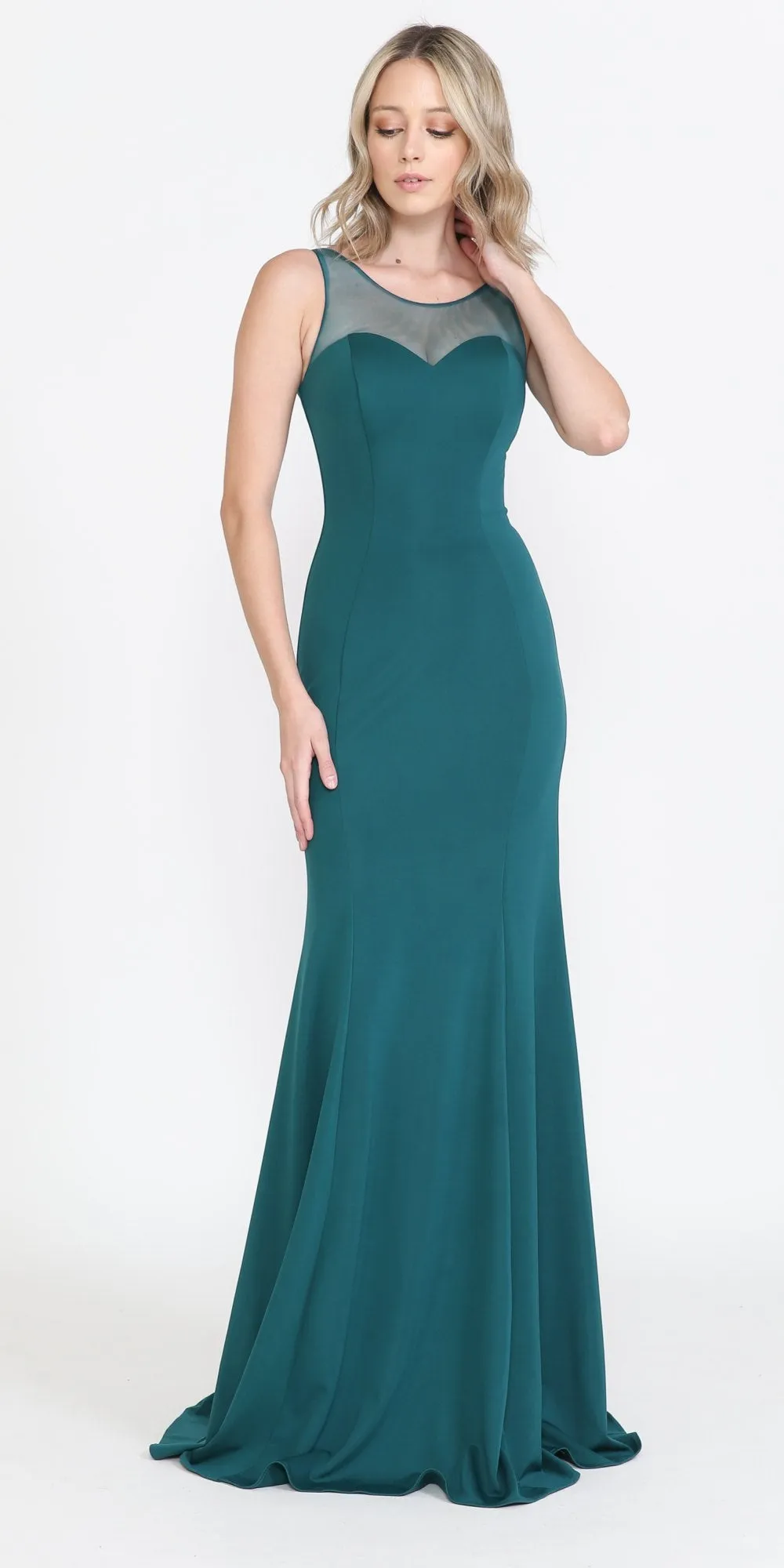 Poly USA 8148 Illusion Round Neckline Sleeveless Long Dress