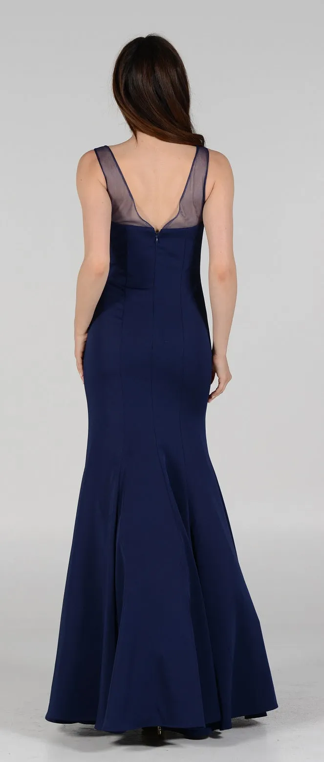 Poly USA 8148 Illusion Round Neckline Sleeveless Long Dress