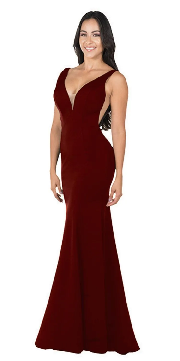 Poly USA 8158 Deep V-Neck and Back Mermaid Dress