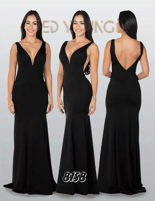 Poly USA 8158 Deep V-Neck and Back Mermaid Dress
