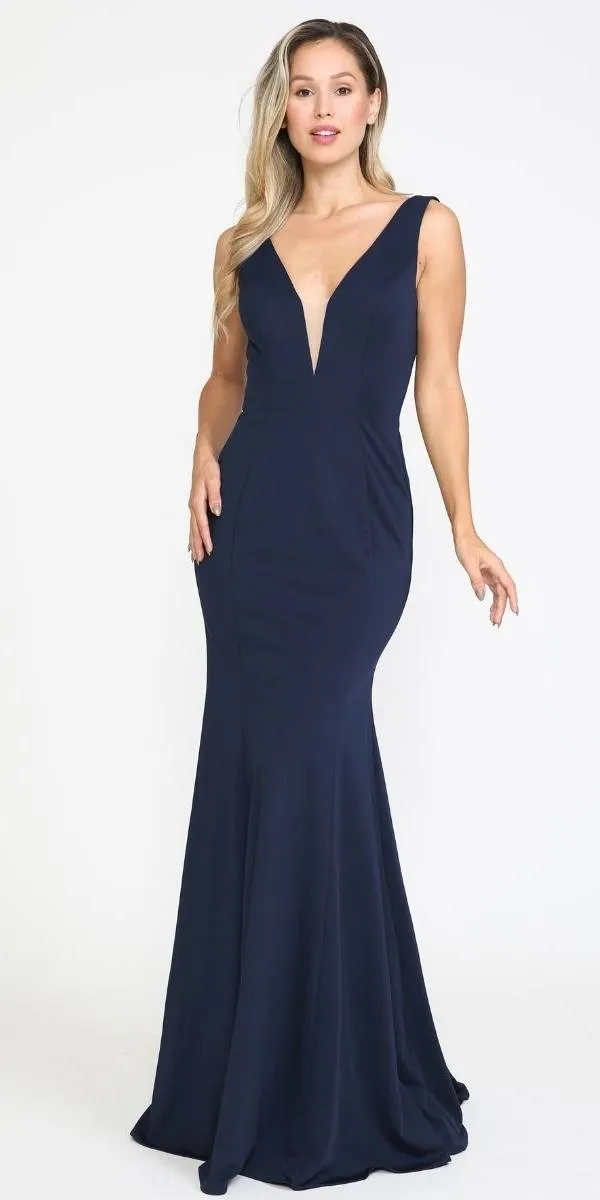 Poly USA 8158 Deep V-Neck and Back Mermaid Dress