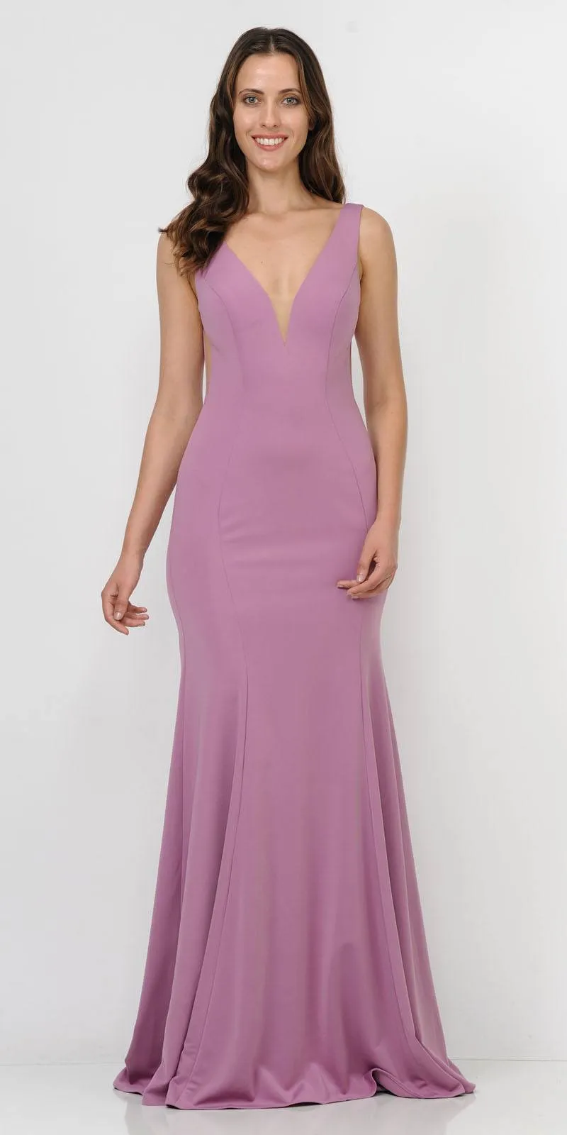 Poly USA 8158 Deep V-Neck and Back Mermaid Dress