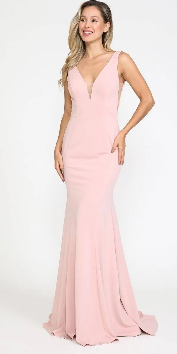 Poly USA 8158 Deep V-Neck and Back Mermaid Dress