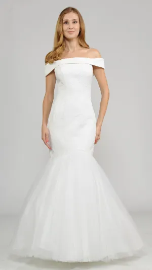 Poly USA 8280 Off-the-Shoulder Long Trumpet Wedding Dress
