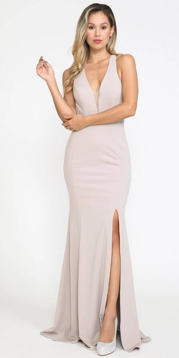 Poly USA 8298 Cut-Out Back Fitted Mermaid Long Dress Slit