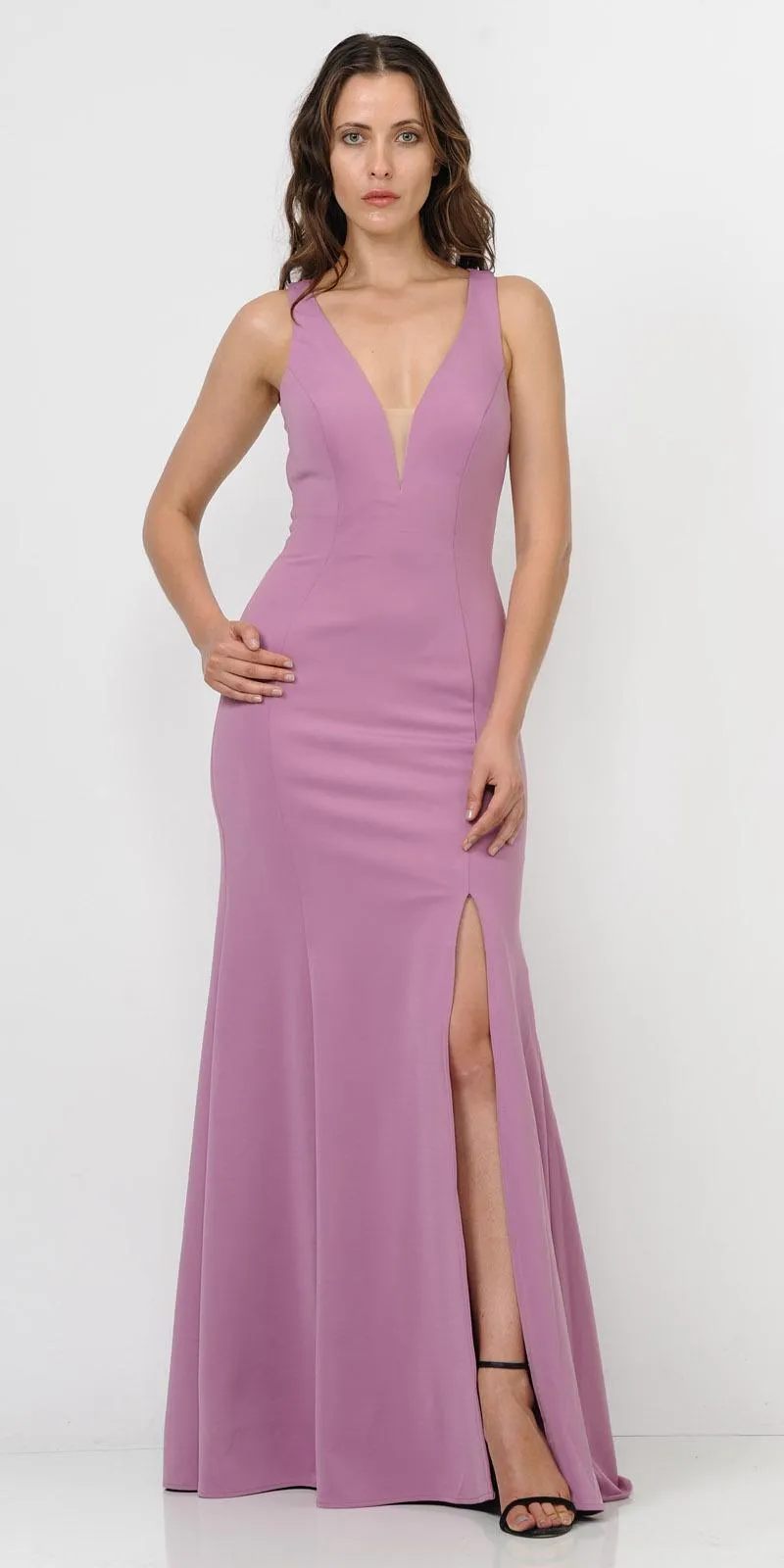 Poly USA 8298 Cut-Out Back Fitted Mermaid Long Dress Slit