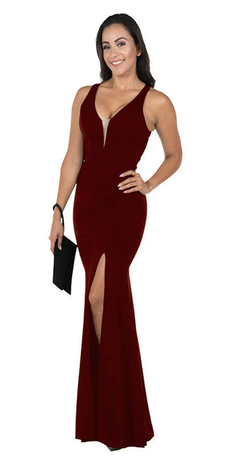 Poly USA 8298 Cut-Out Back Fitted Mermaid Long Dress Slit